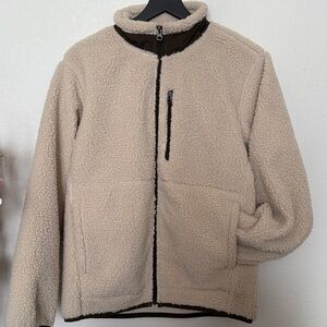 Muji Cream and Khaki sherpa like fleece Jacket